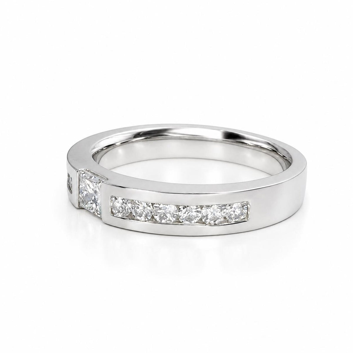 Men's Wedding Band, Men's Radiant Cut Moissanite Diamond Wedding Band  White Gold Matching Wedding Band Promise Ring Anniversary Ring  #7467