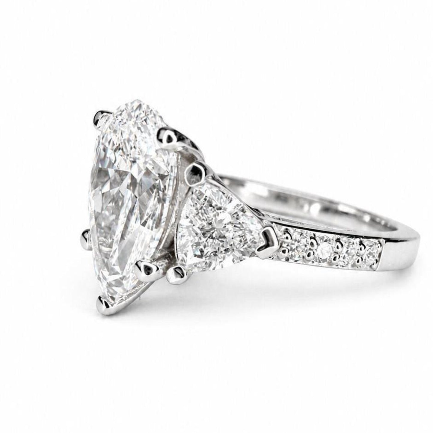 Pear Shaped Lab Grown Diamond Engagement Ring, Three Stone Diamond Ring in 14K White Gold, Luxury Bridal Ring for Women #8948