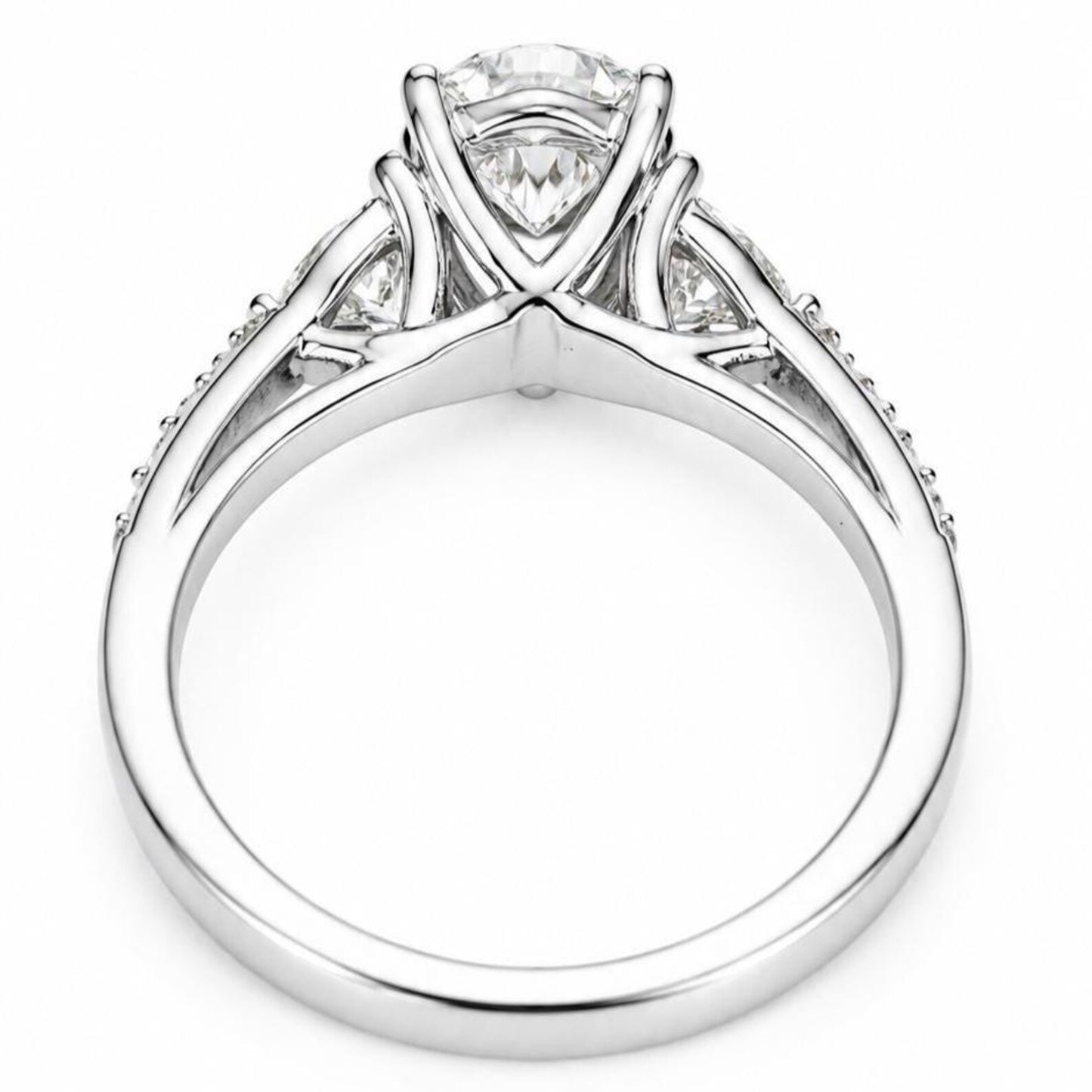 Pear Shaped Lab Grown Diamond Engagement Ring, Three Stone Diamond Ring in 14K White Gold, Luxury Bridal Ring for Women #8948