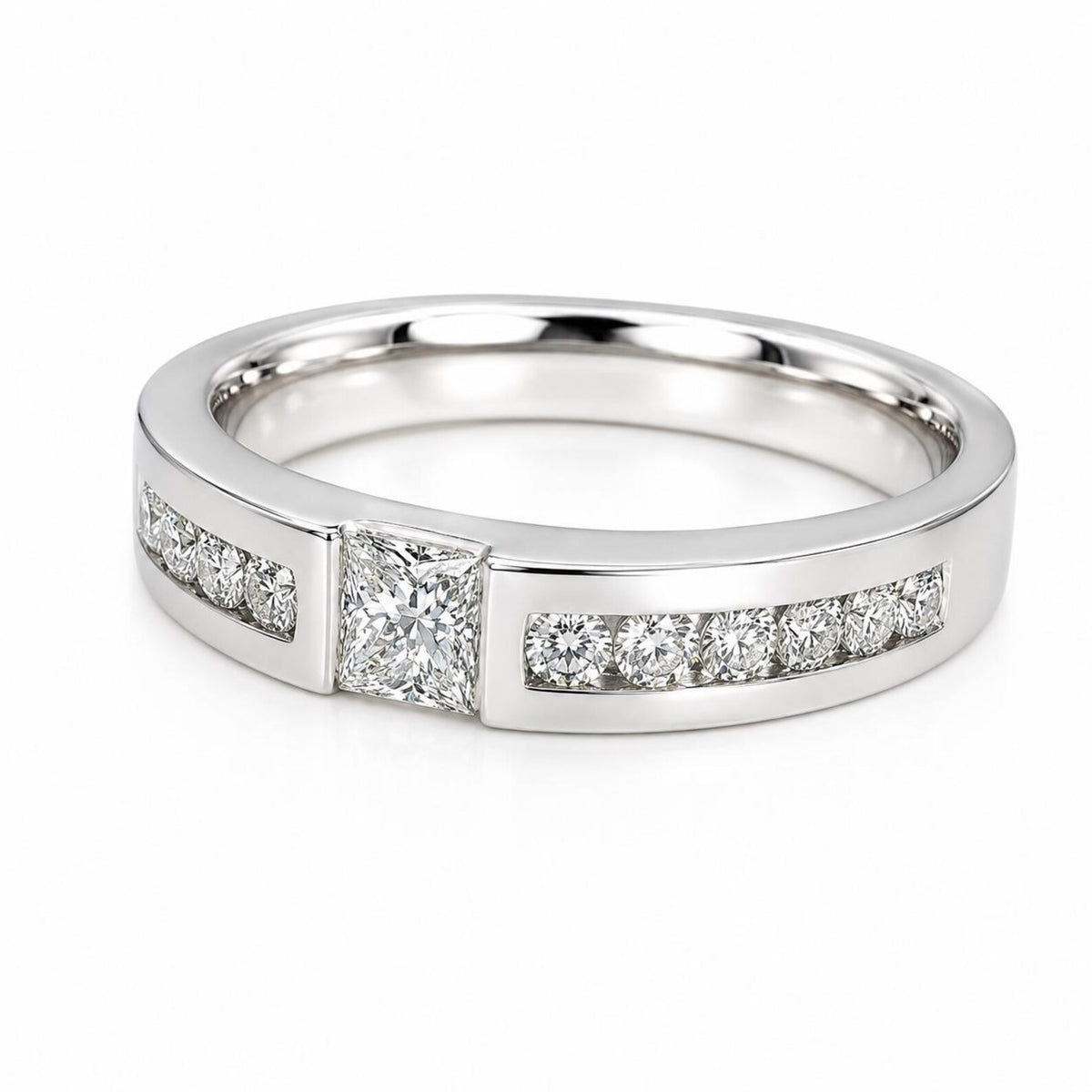 Men's Wedding Band, Men's Radiant Cut Moissanite Diamond Wedding Band  White Gold Matching Wedding Band Promise Ring Anniversary Ring  #7467