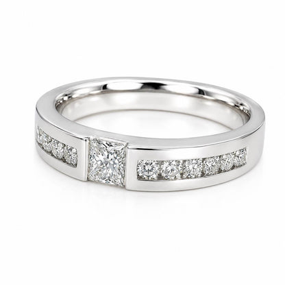 Men's Wedding Band, Men's Radiant Cut Moissanite Diamond Wedding Band  White Gold Matching Wedding Band Promise Ring Anniversary Ring  #7467