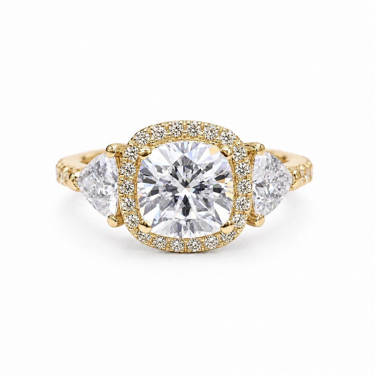 Moissanite Engagement Ring White GolD Three Stone Cushion Cut Moissanite Engagement Ring Unique Halo Wedding Anniversary Promise Rings #5272