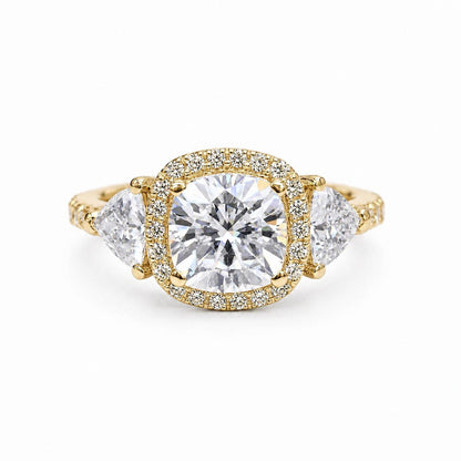 Moissanite Engagement Ring White GolD Three Stone Cushion Cut Moissanite Engagement Ring Unique Halo Wedding Anniversary Promise Rings #5272