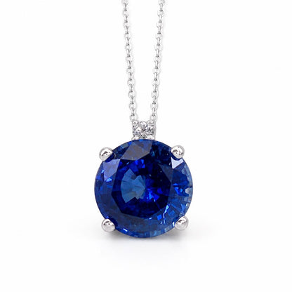 Sapphire Pendant Necklace, Ladies Pendant, September Birthstone Necklace, Round Diamond Pendant, Wedding Gift, Infinity Jewelers USA #6674