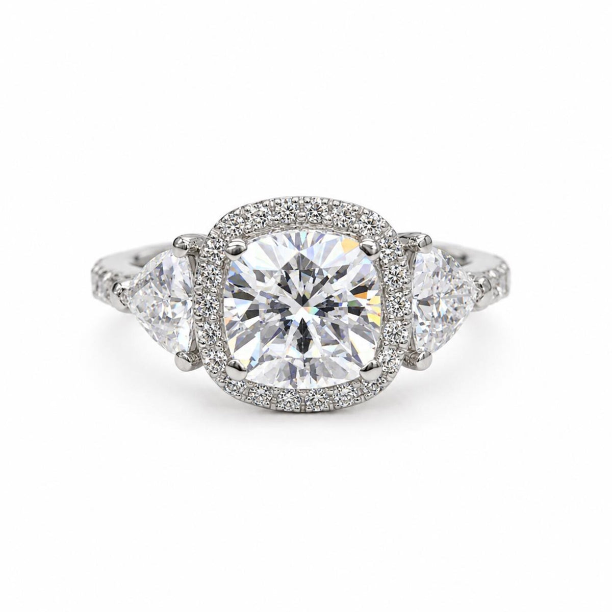 Moissanite Engagement Ring White GolD Three Stone Cushion Cut Moissanite Engagement Ring Unique Halo Wedding Anniversary Promise Rings #5272