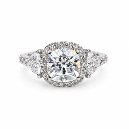 Moissanite Engagement Ring White GolD Three Stone Cushion Cut Moissanite Engagement Ring Unique Halo Wedding Anniversary Promise Rings #5272