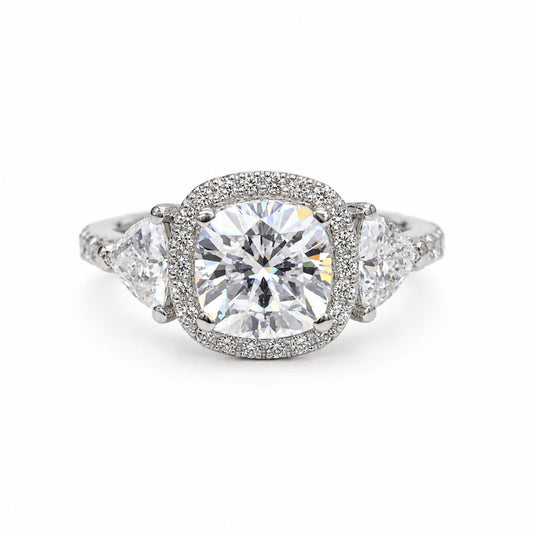 Moissanite Engagement Ring White GolD Three Stone Cushion Cut Moissanite Engagement Ring Unique Halo Wedding Anniversary Promise Rings #5272