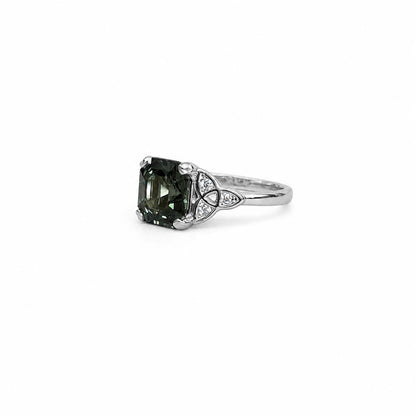 Asscher Cut Olive Green Sapphire Engagement Ring 14K White Gold Unique Olive Green Sapphire Promise Wedding Anniversary Ring For Ladies