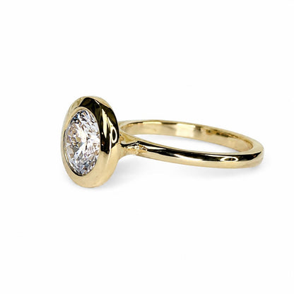 Moissanite Round Bezel Set Engagement Ring, Round Moissanite Solitaire Engagement Ring, 14k Gold Moissanite Bezel Set Wedding Ring, #6950