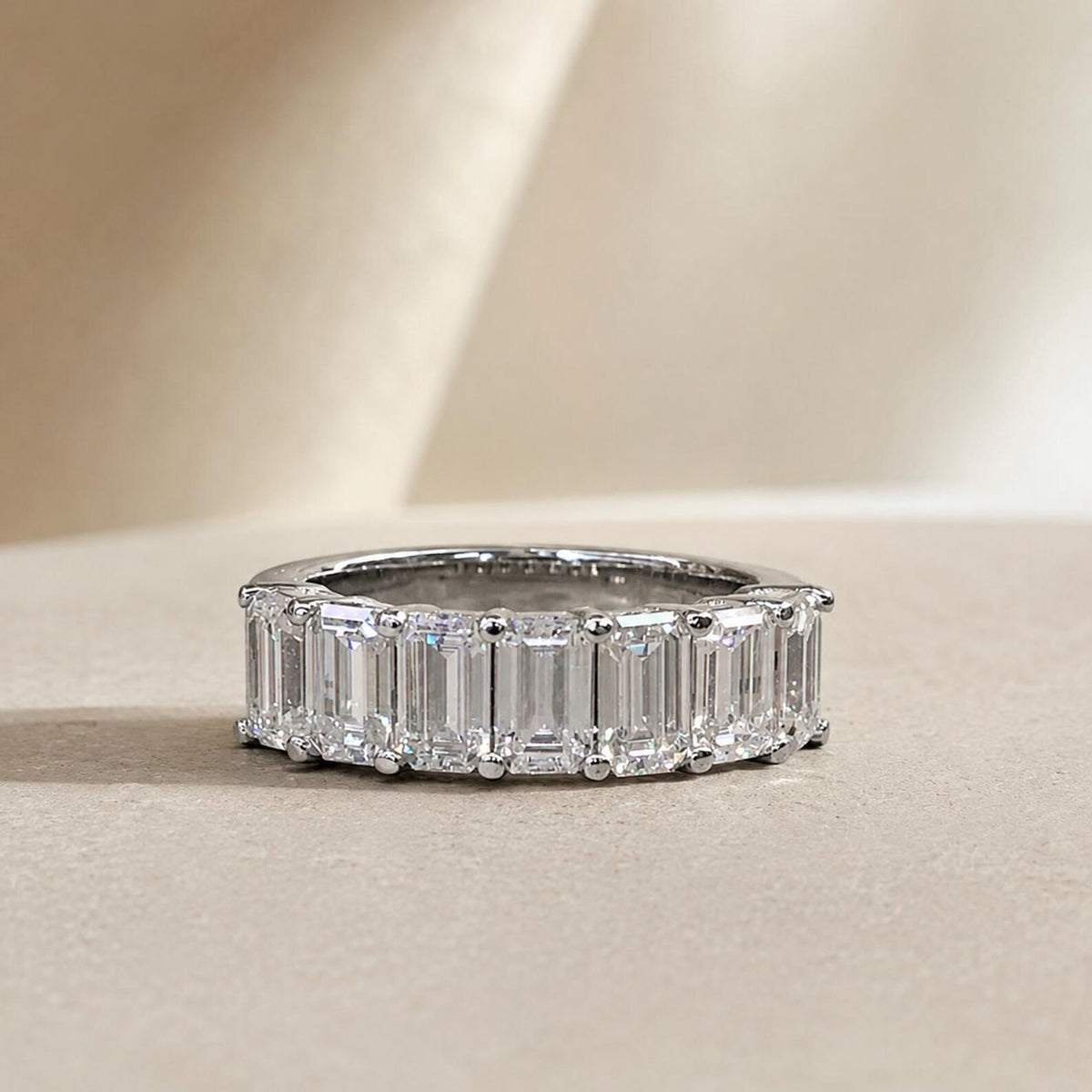 Emerald Cut Moissanite Wedding Band, Seven Stone Emerald Cut Moissanite Anniversary Band, 14k Gold Emerald Cut Moissanite Wedding Ring #5779