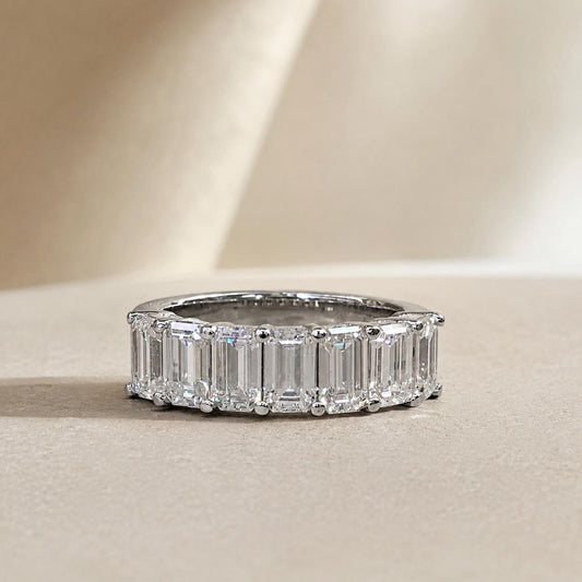 Emerald Cut Moissanite Wedding Band, Seven Stone Emerald Cut Moissanite Anniversary Band, 14k Gold Emerald Cut Moissanite Wedding Ring #5779