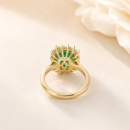 Emerald Cut Emerald Engagement Ring, Moissanite Halo, May Birthstone #8804