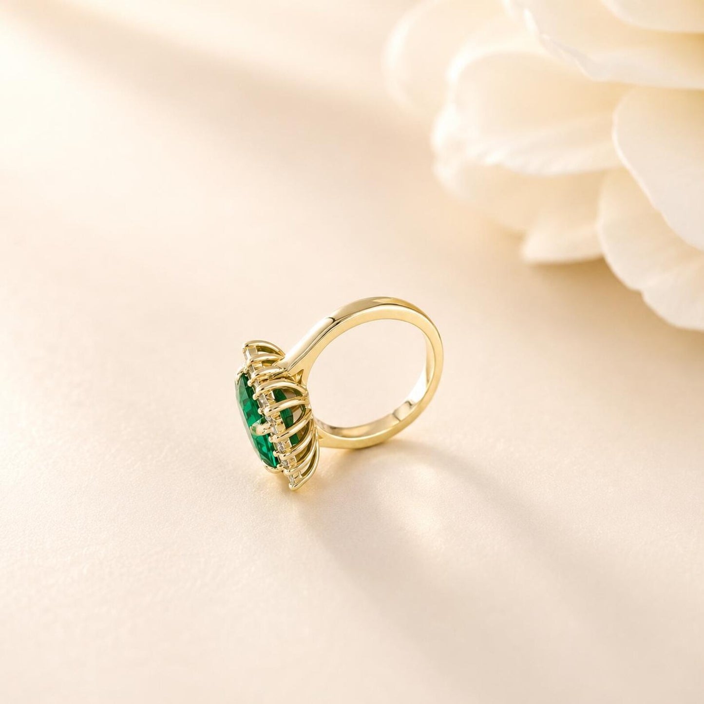 Emerald Cut Emerald Engagement Ring, Moissanite Halo, May Birthstone #8804