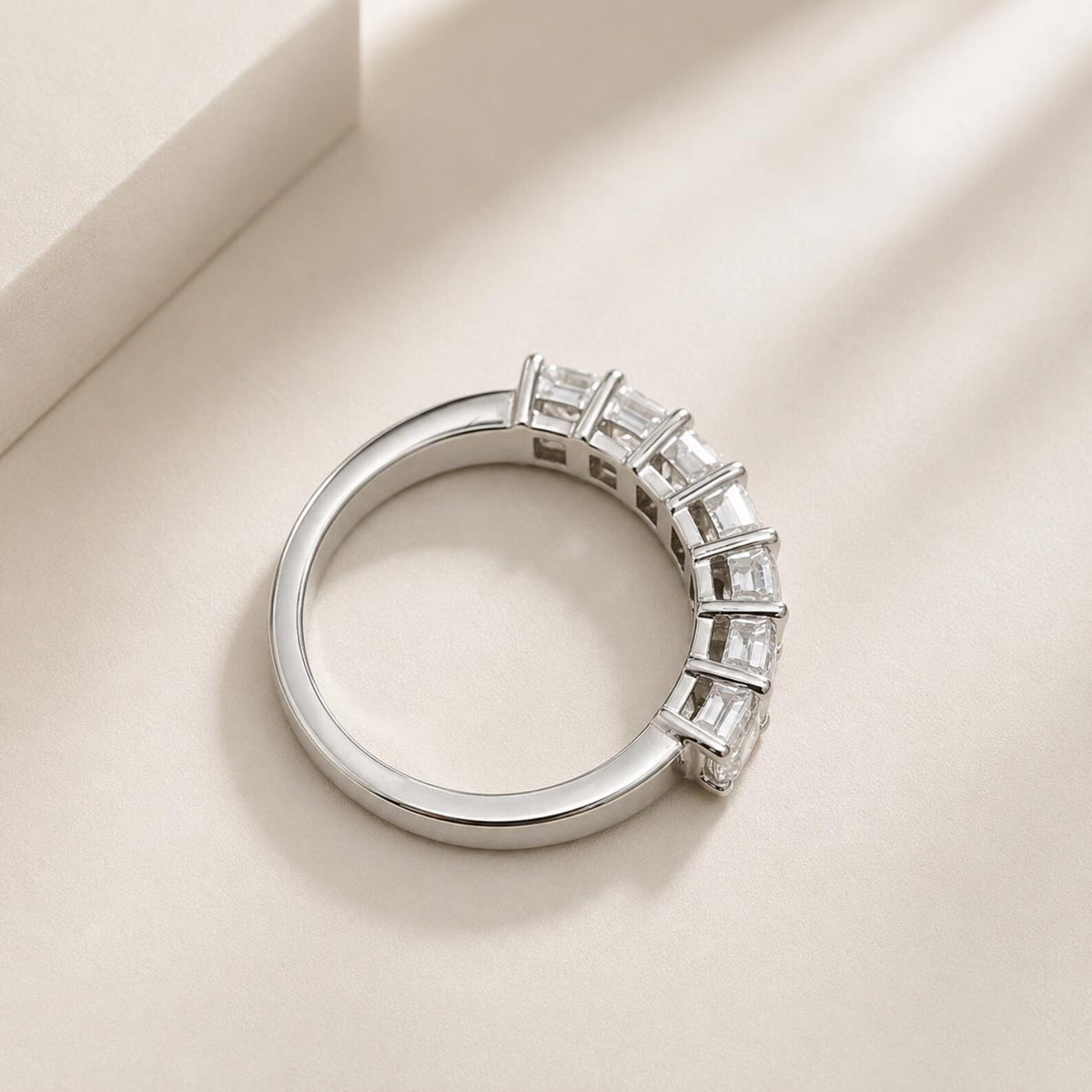 Emerald Cut Moissanite Wedding Band, Seven Stone Emerald Cut Moissanite Anniversary Band, 14k Gold Emerald Cut Moissanite Wedding Ring #5779