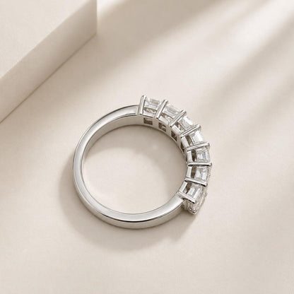 Emerald Cut Moissanite Wedding Band, Seven Stone Emerald Cut Moissanite Anniversary Band, 14k Gold Emerald Cut Moissanite Wedding Ring #5779