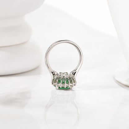 Green Paraiba Elongated Cushion Cut and Moissanite Halo Engagement Ring White Gold  Unique Vintage Anniversary Promise Wedding Rings   #7405
