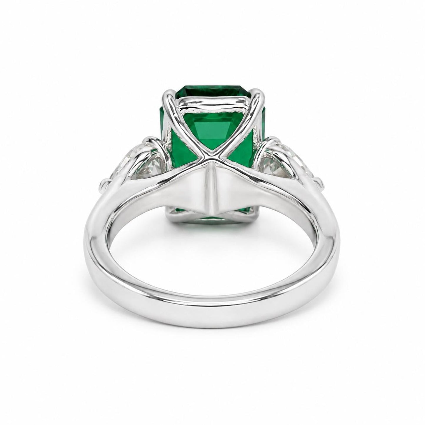 8.50ct Emerald Cut Emerald Engagement Ring 14K Solid gold With Lab Grown Diamond Pear Shaped Accents , May Birthday Gift For Her #8522