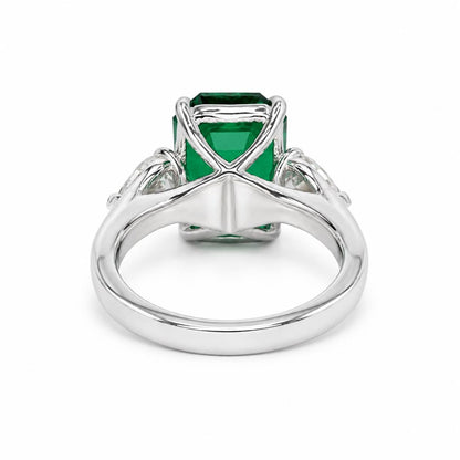 8.50ct Emerald Cut Emerald Engagement Ring 14K Solid gold With Lab Grown Diamond Pear Shaped Accents , May Birthday Gift For Her #8522