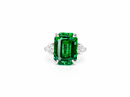 8.50ct Emerald Cut Emerald Engagement Ring 14K Solid gold With Lab Grown Diamond Pear Shaped Accents , May Birthday Gift For Her #8522
