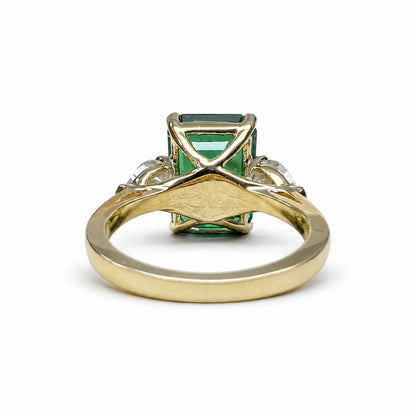 8.50ct Emerald Cut Emerald Engagement Ring 14K Solid gold With Lab Grown Diamond Pear Shaped Accents , May Birthday Gift For Her #8522