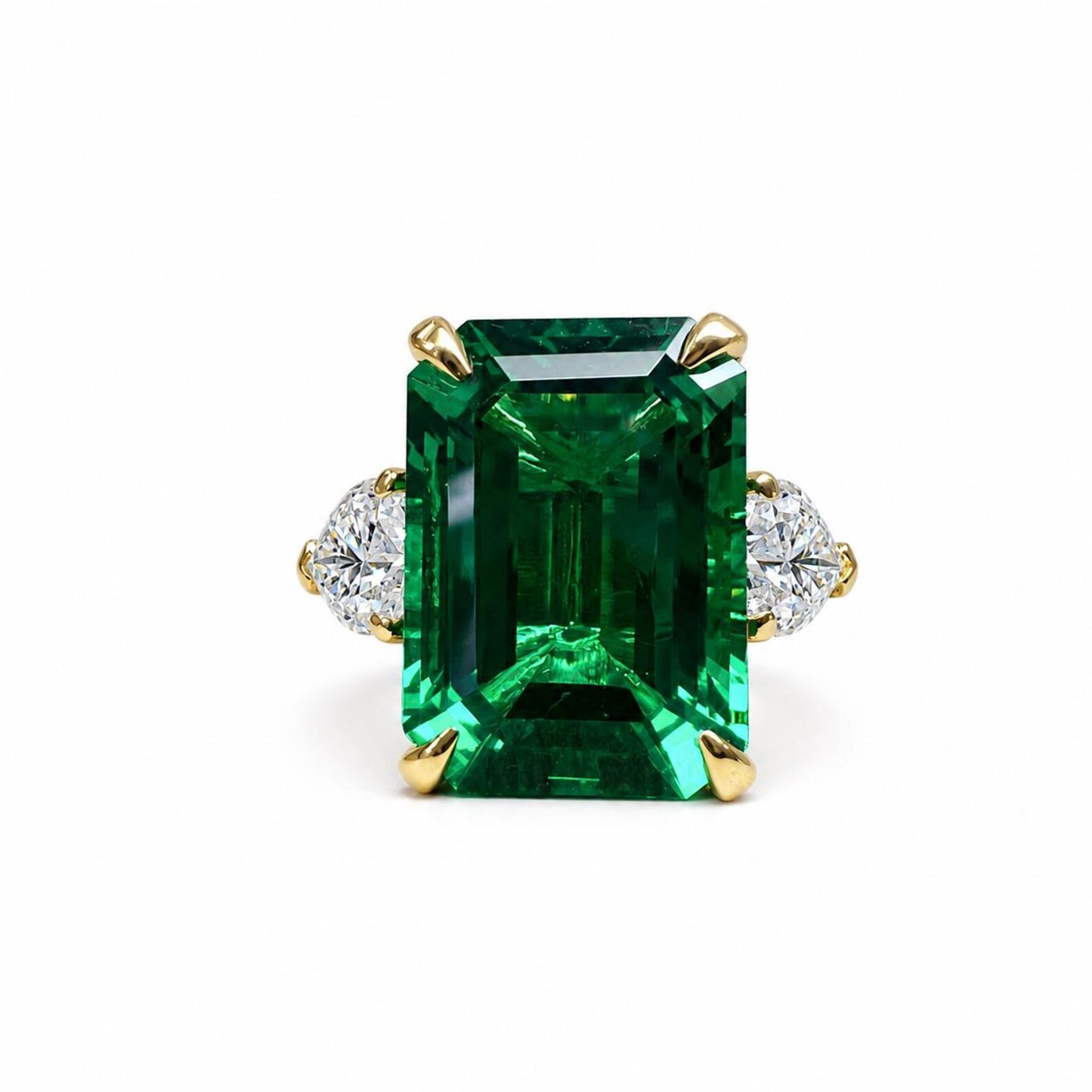 8.50ct Emerald Cut Emerald Engagement Ring 14K Solid gold With Lab Grown Diamond Pear Shaped Accents , May Birthday Gift For Her #8522