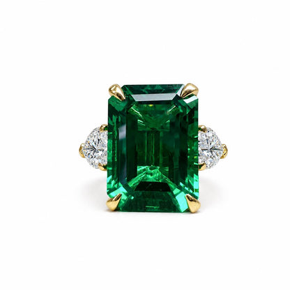 8.50ct Emerald Cut Emerald Engagement Ring 14K Solid gold With Lab Grown Diamond Pear Shaped Accents , May Birthday Gift For Her #8522