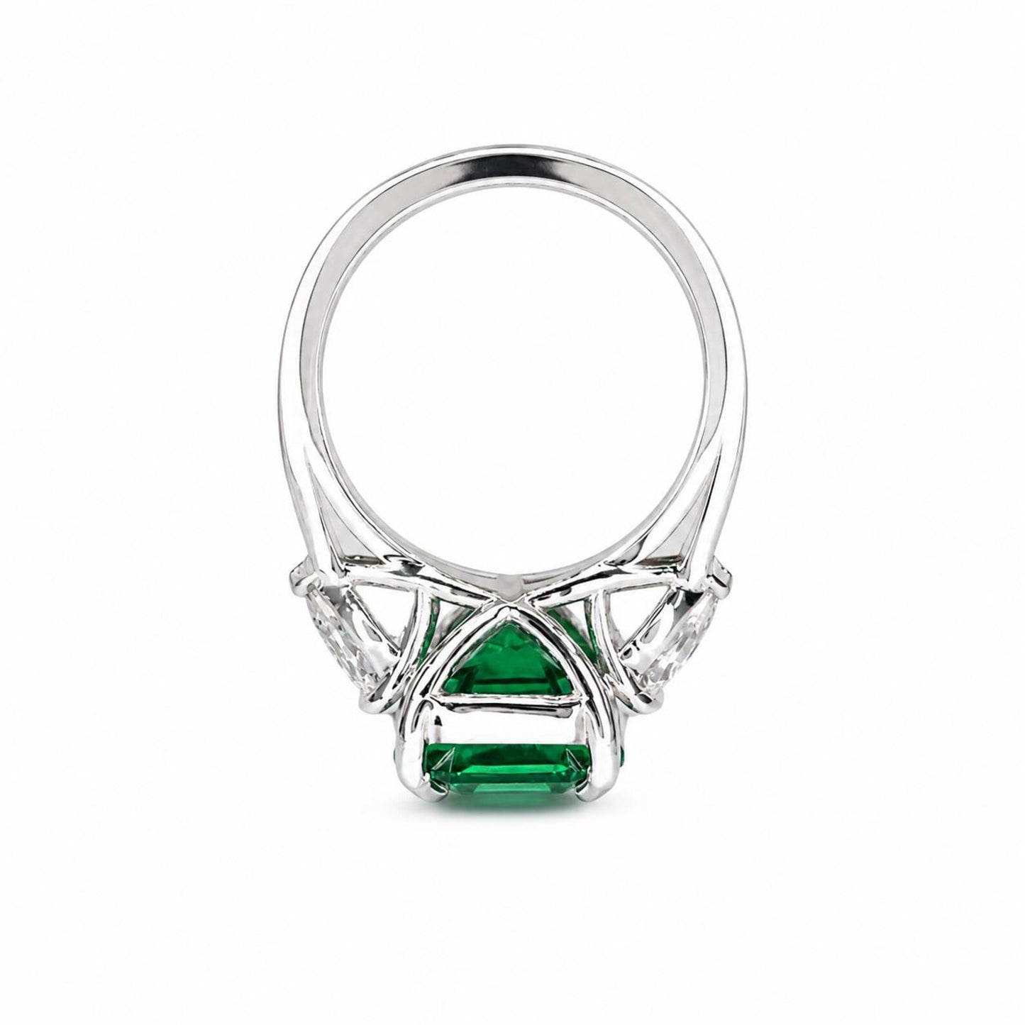 8.50ct Emerald Cut Emerald Engagement Ring 14K Solid gold With Lab Grown Diamond Pear Shaped Accents , May Birthday Gift For Her #8522