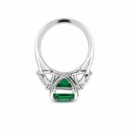 8.50ct Emerald Cut Emerald Engagement Ring 14K Solid gold With Lab Grown Diamond Pear Shaped Accents , May Birthday Gift For Her #8522