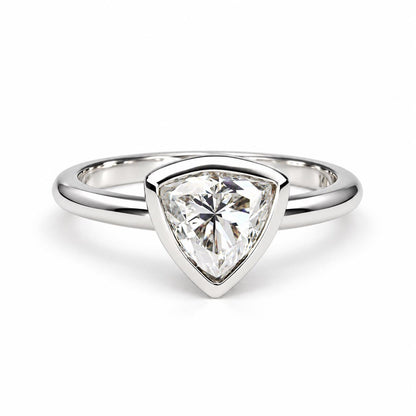 Bezel Set Moissanite Engagement Ring | Trillion Cut Moissanite Wedding Ring | Unique Bezel Set Solitaire 14K Solid White/Yellow Gold | #8085