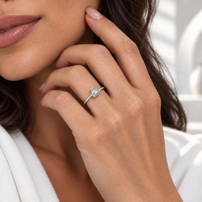 Bezel Set Moissanite Engagement Ring | Trillion Cut Moissanite Wedding Ring | Unique Bezel Set Solitaire 14K Solid White/Yellow Gold | #8085