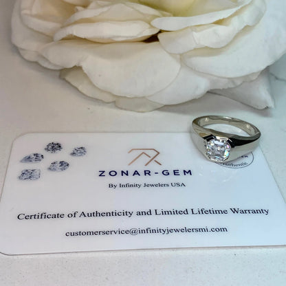 Men's Moissanite Wedding Band 14k Solid Gold Ring,  #7166 Men's Moissanite Asscher  Bezel Ring,  Men's Moissanite Solitaire Engagement Ring