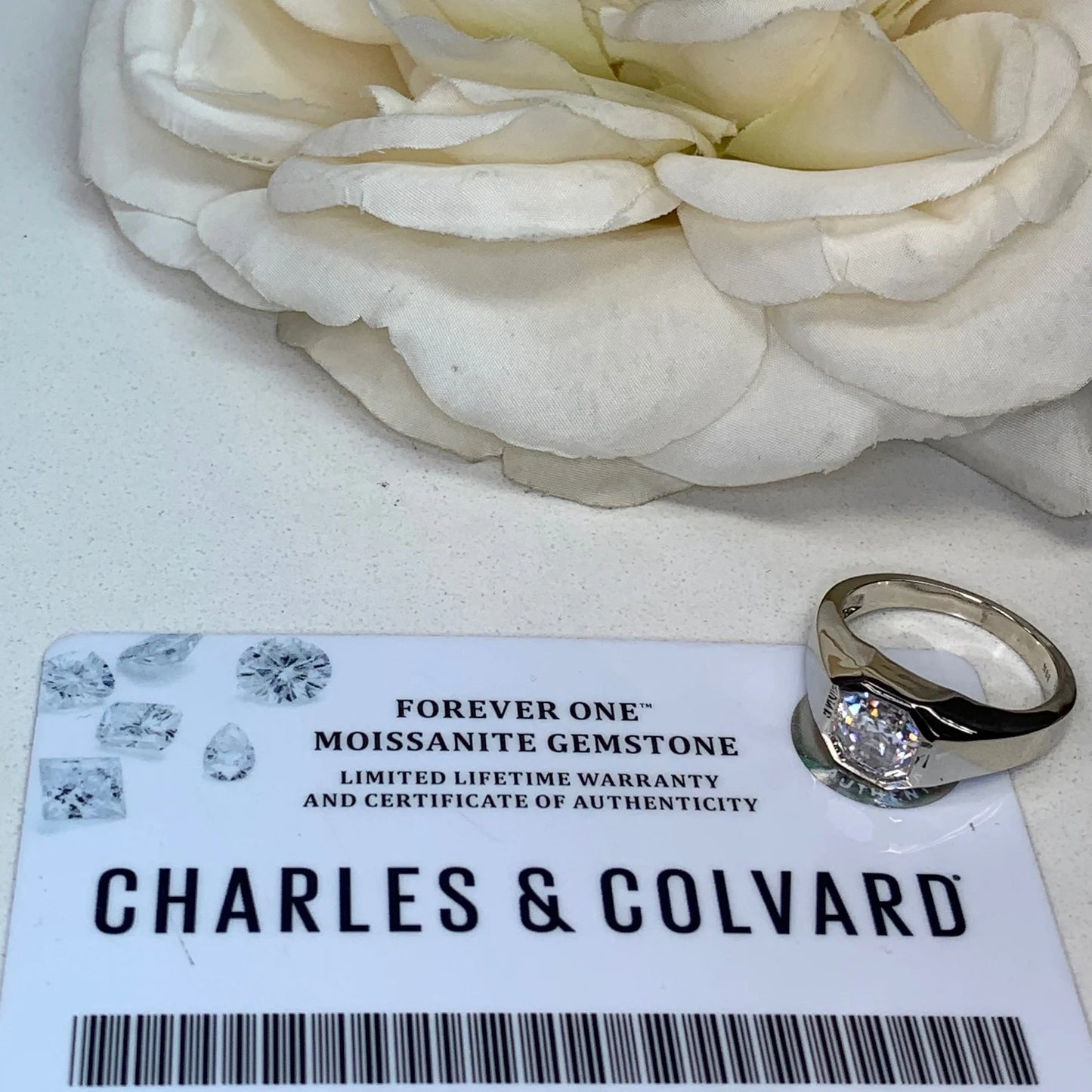 Men's Moissanite Wedding Band 14k Solid Gold Ring,  #7166 Men's Moissanite Asscher  Bezel Ring,  Men's Moissanite Solitaire Engagement Ring