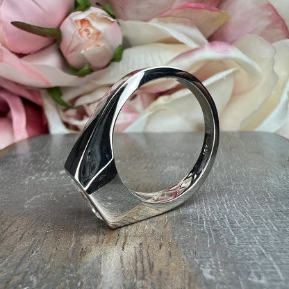 Mens moissanite diamond wedding ring 14k white gold, unique moissanite mens ring, emerald cut mens anniversary gift, mans band ring,   #7495