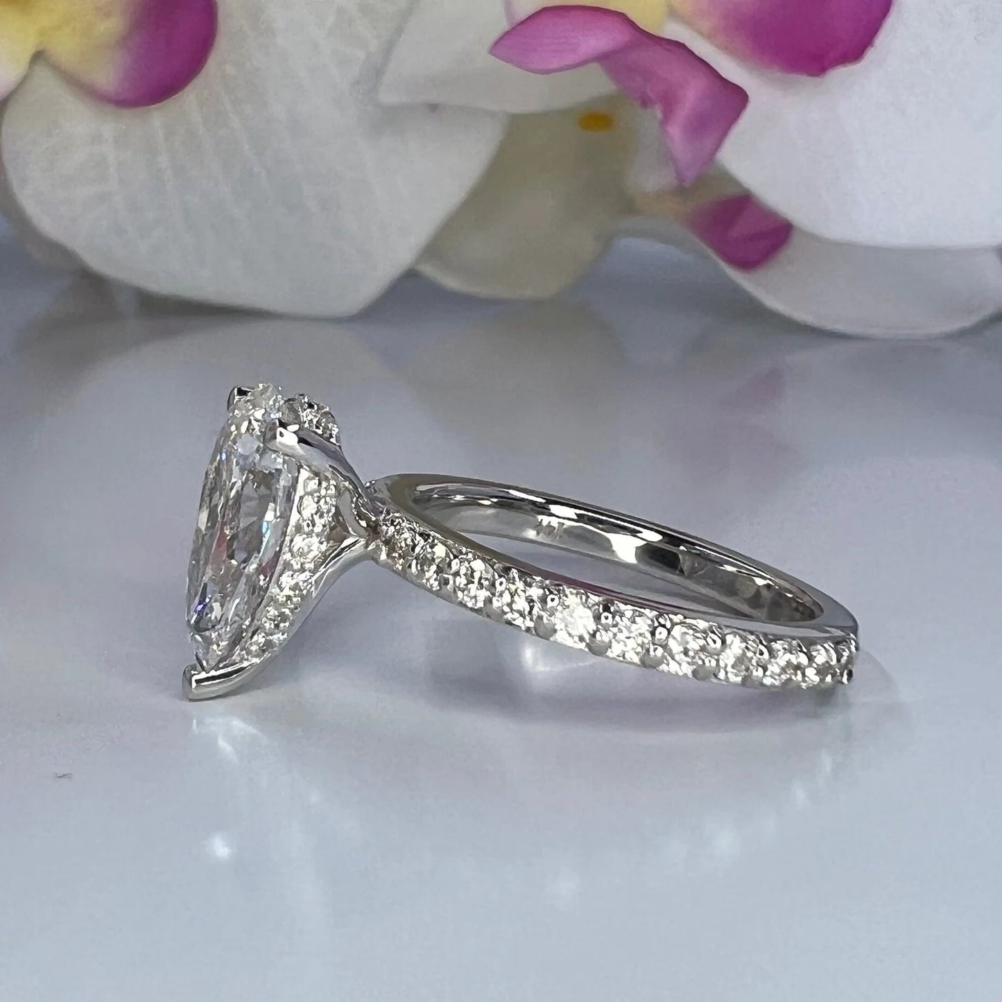 2.50 Carat Pear Lab Grown Diamond Engagement Ring 14k Gold Hidden Halo, IGI Certified #7985