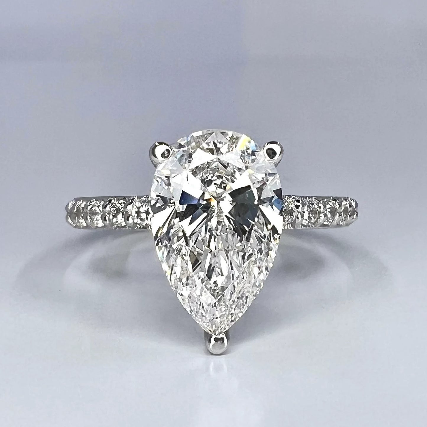 2.50 Carat Pear Lab Grown Diamond Engagement Ring 14k Gold Hidden Halo, IGI Certified #7985