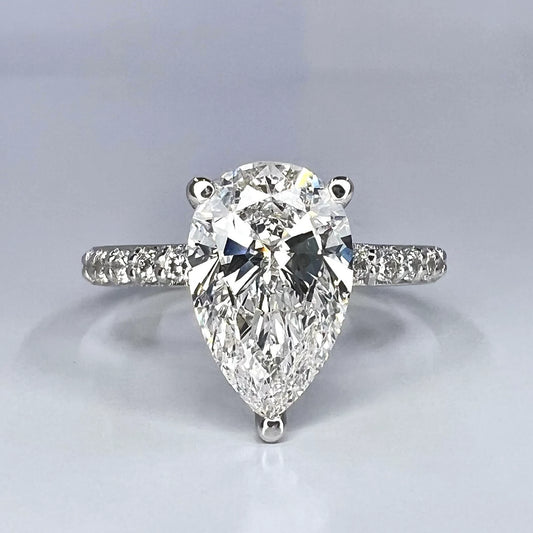 2.50 Carat Pear Lab Grown Diamond Engagement Ring 14k Gold Hidden Halo, IGI Certified #7985