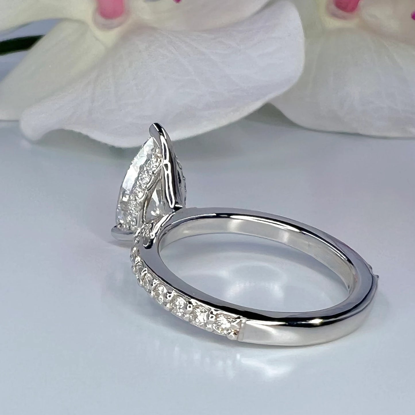 2.50 Carat Pear Lab Grown Diamond Engagement Ring 14k Gold Hidden Halo, IGI Certified #7985