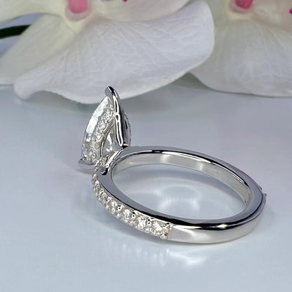 2.50 Carat Pear Lab Grown Diamond Engagement Ring 14k Gold Hidden Halo, IGI Certified #7985