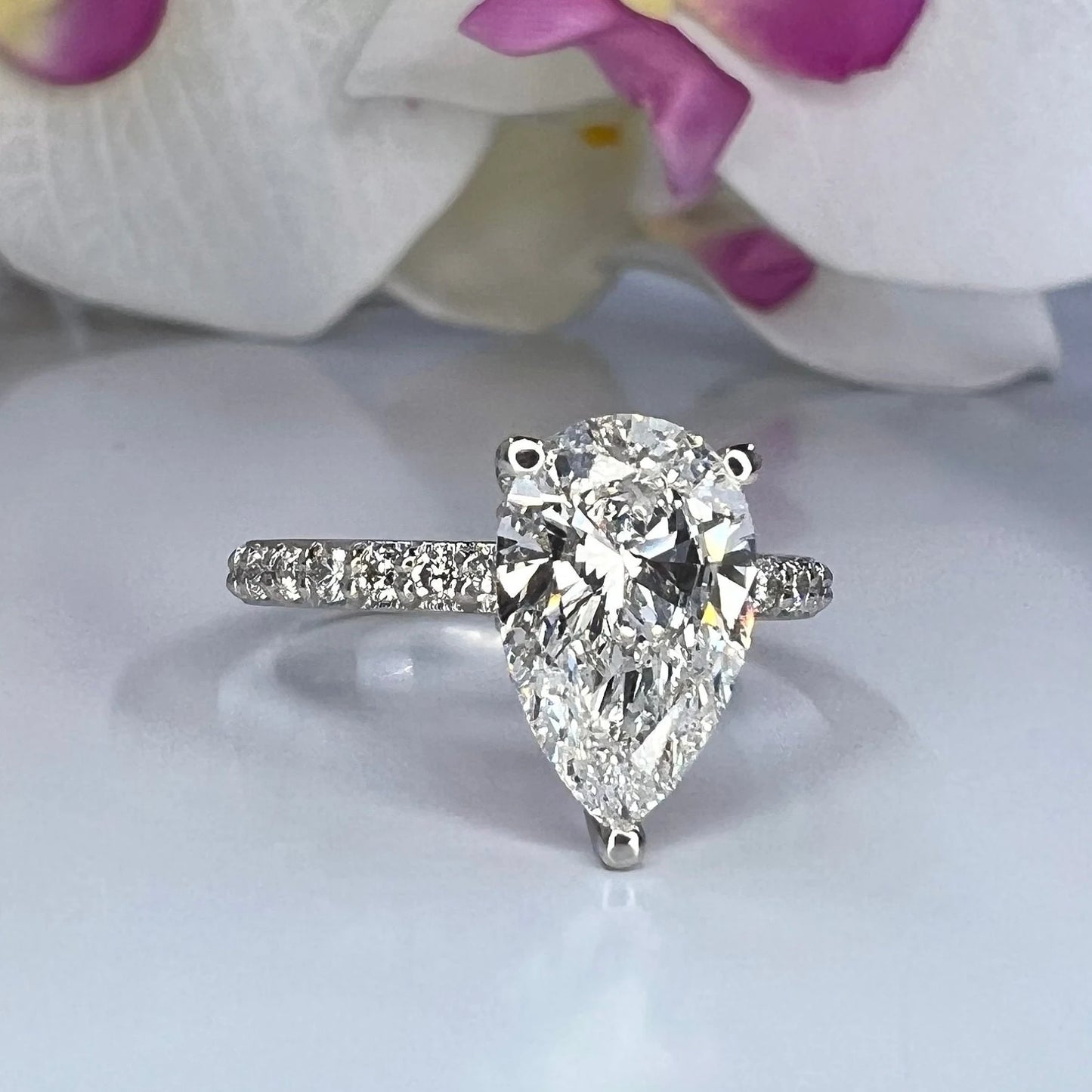 2.50 Carat Pear Lab Grown Diamond Engagement Ring 14k Gold Hidden Halo, IGI Certified #7985