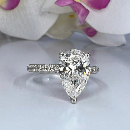 2.50 Carat Pear Lab Grown Diamond Engagement Ring 14k Gold Hidden Halo, IGI Certified #7985