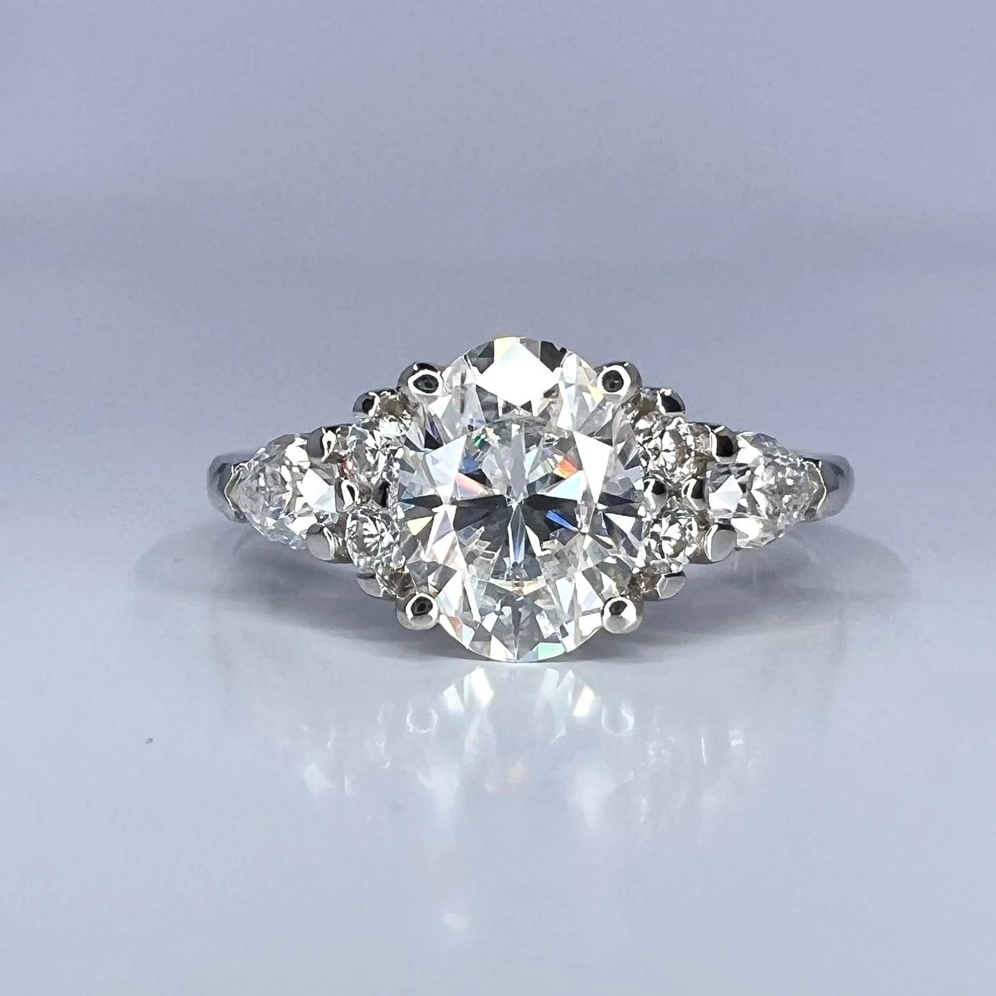 Lab Grown Diamond Ring - 14k Gold Oval Cut Cluster Engagement Ring IGI Certified #8144