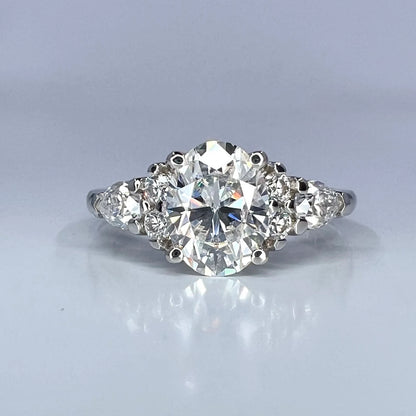 Lab Grown Diamond Ring - 14k Gold Oval Cut Cluster Engagement Ring IGI Certified #8144