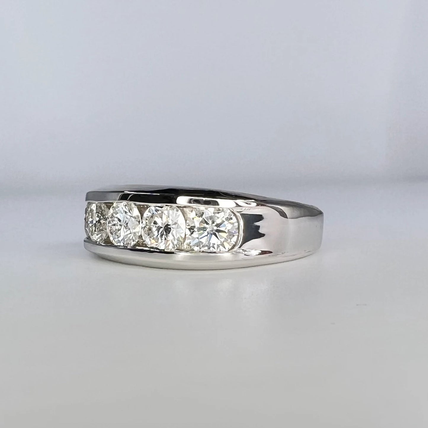 Mens Moissanite Wedding Band Yellow Gold Five Stone Moissanite Wedding Band Unique Mens Band Moissanite Anniversary Band Ring For Men  #7381