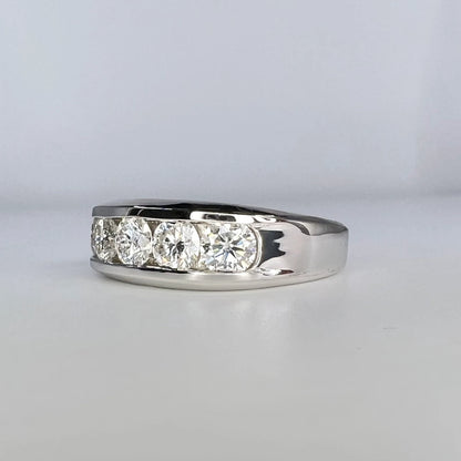 Mens Moissanite Wedding Band Yellow Gold Five Stone Moissanite Wedding Band Unique Mens Band Moissanite Anniversary Band Ring For Men  #7381