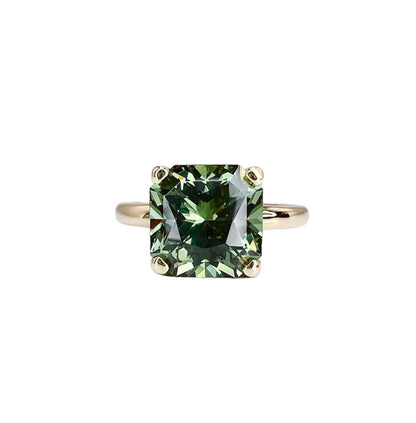 Olive Green Sapphire Engagement Ring 14k White Gold Radiant Cut Olive Green Sapphire Engagement Ring Radiant Shaped Sapphire Solitaire #7332