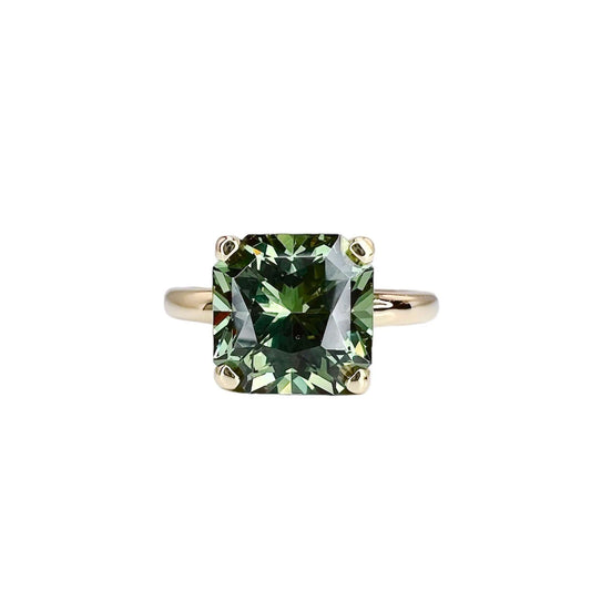 Olive Green Sapphire Engagement Ring 14k White Gold Radiant Cut Olive Green Sapphire Engagement Ring Radiant Shaped Sapphire Solitaire #7332