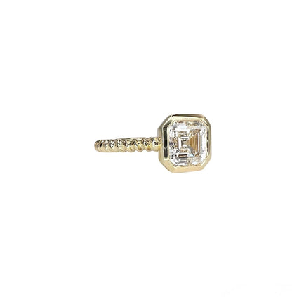 Lab Grown Diamond Ring - 2 Carat Asscher Cut Bezel Set Solitaire 14K Solid Gold
