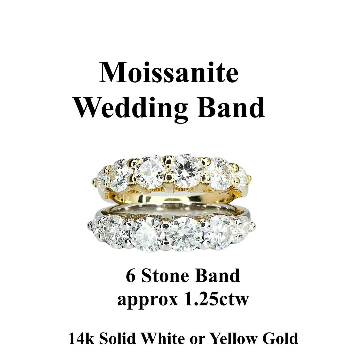 Moissanite Straight Wedding Band White Gold, Half Eternity Stacking Matching Band, 6 Stone Half Eternity Band Anniversary Bridal Ring, #7493