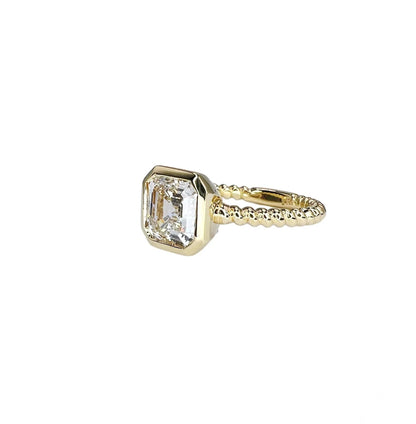 Lab Grown Diamond Ring - 2 Carat Asscher Cut Bezel Set Solitaire 14K Solid Gold