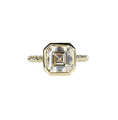 Lab Grown Diamond Ring - 2 Carat Asscher Cut Bezel Set Solitaire 14K Solid Gold